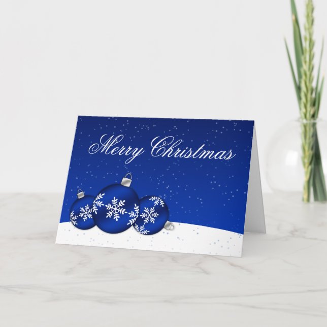 Cartão De Festividades Blue and White Christmas Snowflake Ornaments (Frente)
