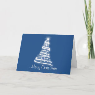 Cartão De Festividades Blue background White Christmas Tree