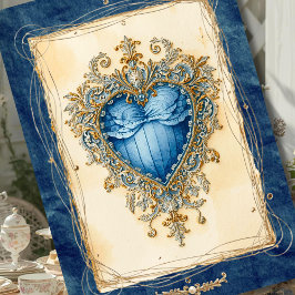 Cartão De Festividades Blue Baroque Heart with Gilded Ornamental Frame
