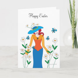 Cartão De Festividades Blue Bonnet Easter Girl Holiday Card