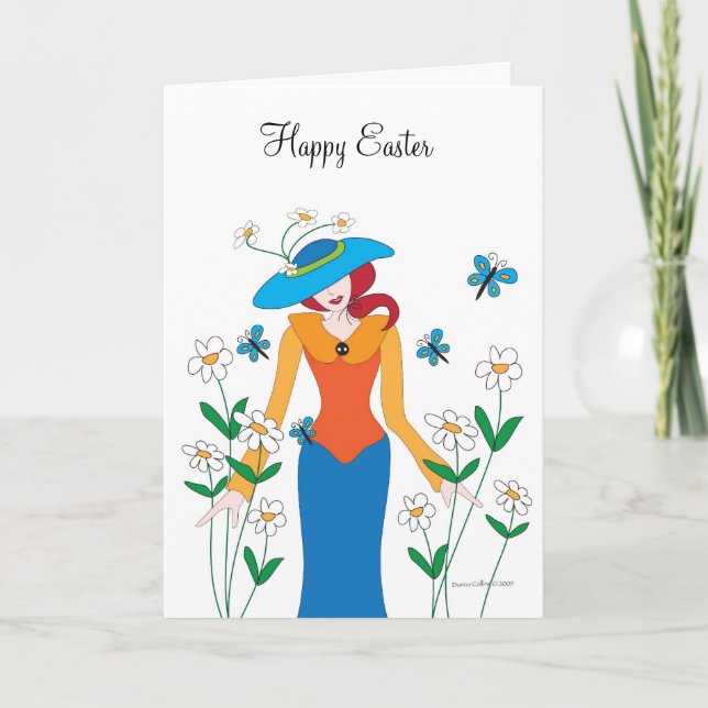 Cartão De Festividades Blue Bonnet Easter Girl Holiday Card (Frente)