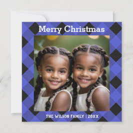 Cartão De Festividades Blue Buffalo Check Photo Christmas Flat