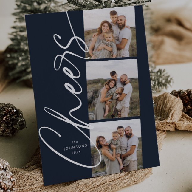 Cartão De Festividades Blue Cheers Simple Modern Elegante Natal (Criador carregado)