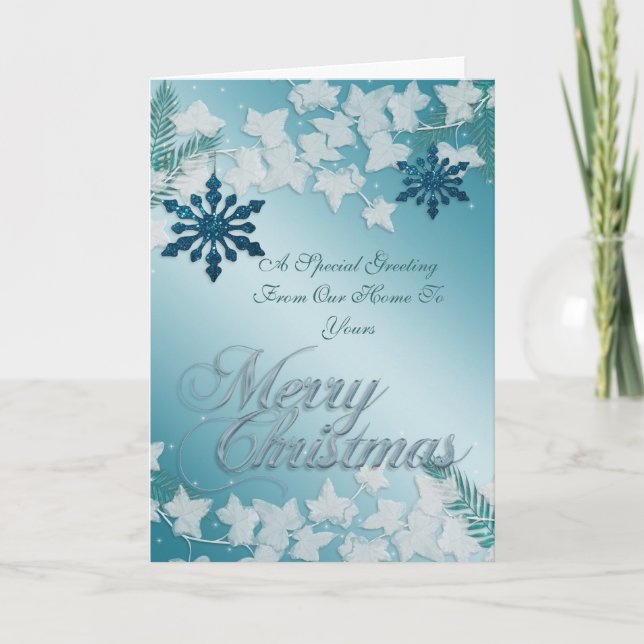 Cartão De Festividades Blue Christmas Greeting from our home to yours (Frente)