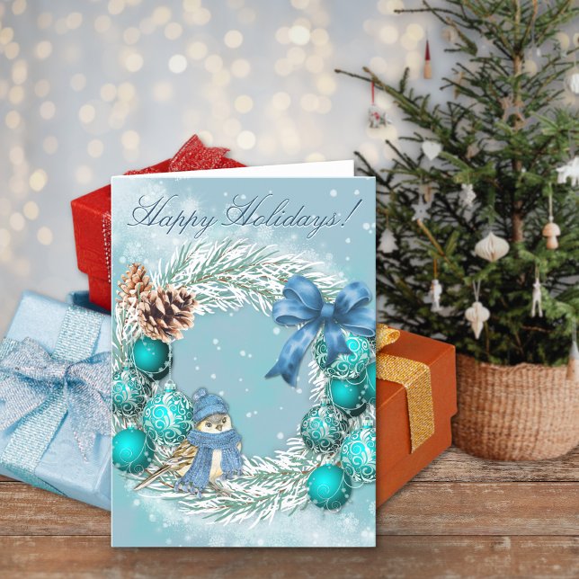 Cartão De Festividades Blue Christmas Happy Holidays Greeting Card (Criador carregado)
