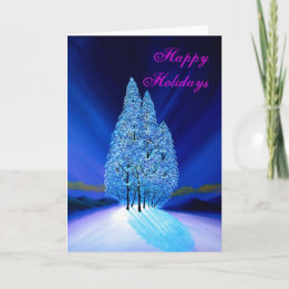 Cartão De Festividades Blue Christmas Northern Lights Fir Trees