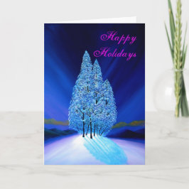Cartão De Festividades Blue Christmas Northern Lights Fir Trees