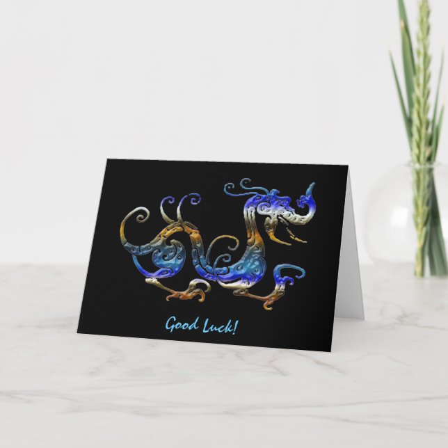 Cartão De Festividades BLUE DRAGON Good Luck Asian Art Cards (Frente)