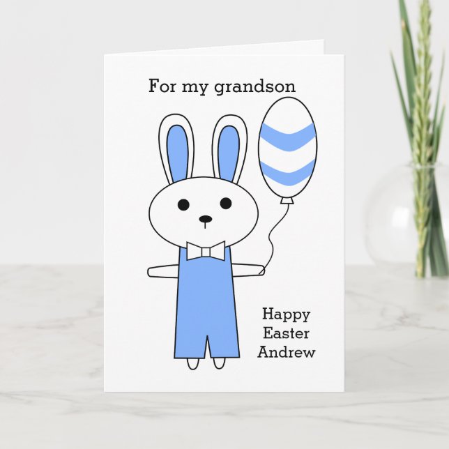 Cartão De Festividades Blue Easter Bunny Grandson (Frente)