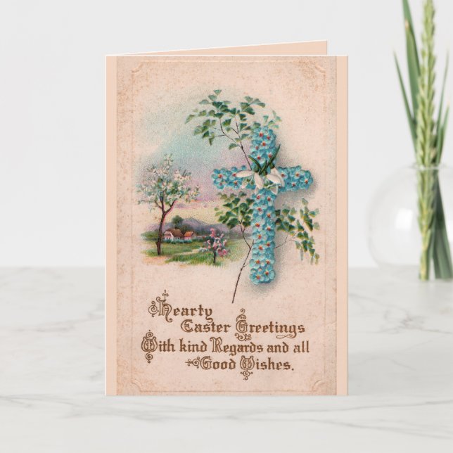 Cartão De Festividades Blue Flower Cross Easter Greeting Card (Frente)
