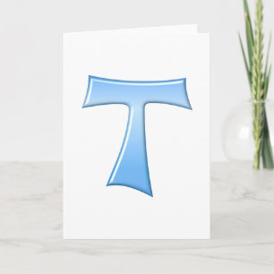 Cartão De Festividades Blue Glass Look Franciscan Tau Cross