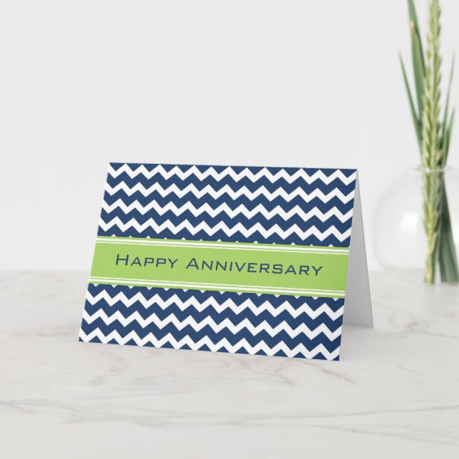 Cartão De Festividades Blue Green Chevron Employee Anniversary Card (Frente)