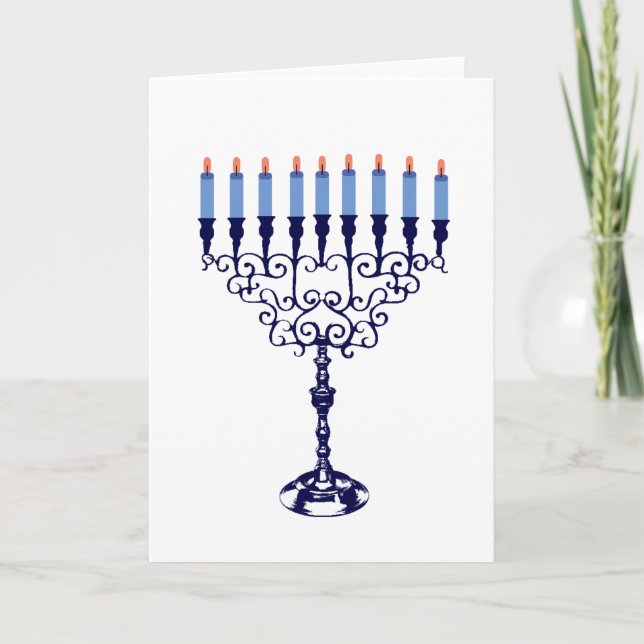 Cartão De Festividades Blue Hanukkah Menorah (Frente)