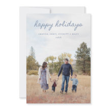 Blue Happy Holidays Card 4 Family Photos