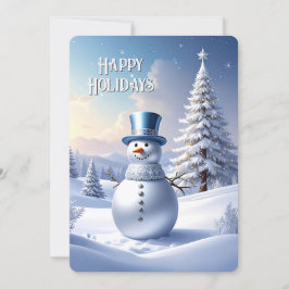 Cartão De Festividades Blue Hat Snowman Christmas Tree Holiday Card