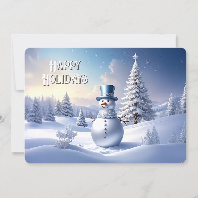 Cartão De Festividades Blue Hat Snowman Christmas Tree Holiday Card (Frente)