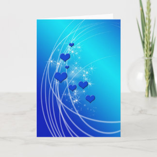 Cartão De Festividades Blue Hearts and Sparkles