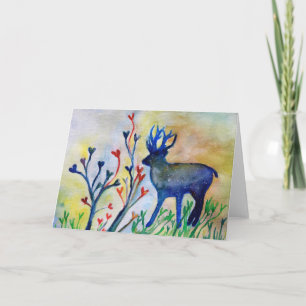 Cartão De Festividades Blue Magic Reindeer Animal Hearting Card