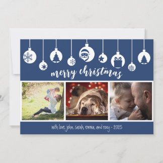 Cartão De Festividades Blue Merry Christmas Hanging Ornament Photo