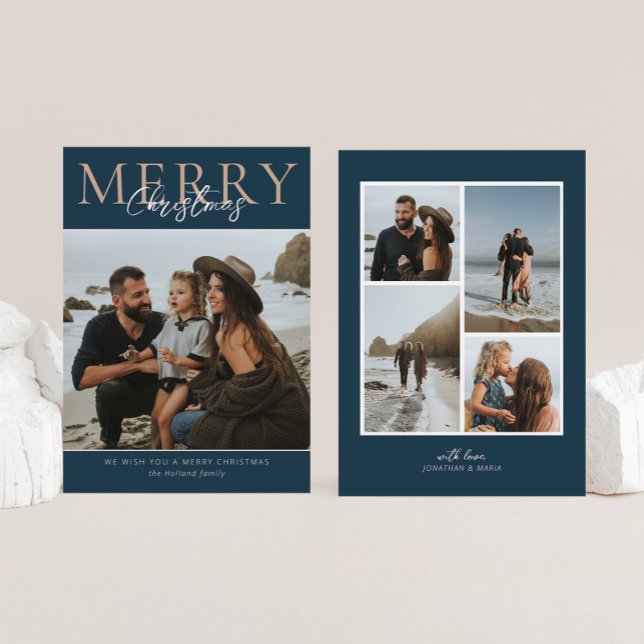 Cartão De Festividades Blue Modern Minimalist Foto feliz Natal (Criador carregado)