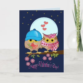 Cartão De Festividades Blue moon Valentine owls & custom text