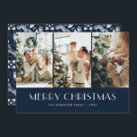 Cartão De Festividades Blue Nordic Fox Collage Feliz Natal<br><div class="desc">Elegante foto azul Feliz Cartão de Natal com uma colagem fotográfica em um fundo azul escuro. Floresta entonada com raposa,  botânica folclórica e ornamentos nórdicos nas costas. Personalize facilmente este cartão mágico de Natal com as suas fotografias e texto.</div>