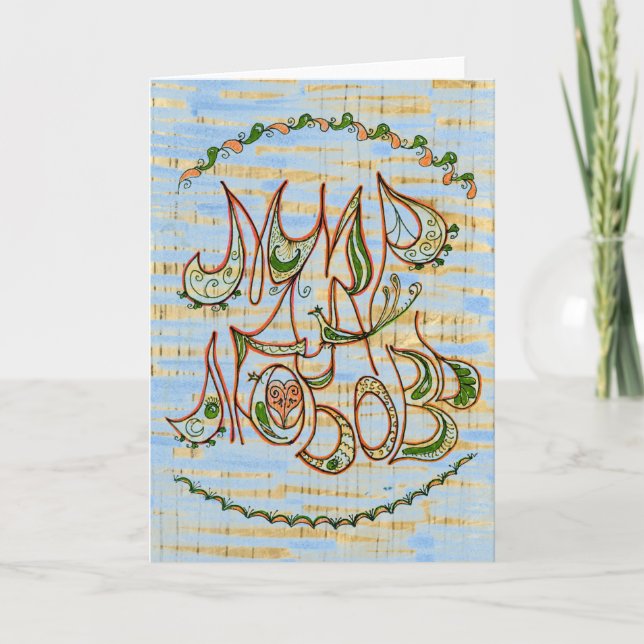 Cartão De Festividades Blue on Wood FolArt Peace and Love Wish (Azul na a (Frente)