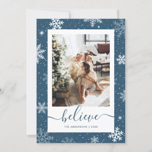 Cartão De Festividades Blue Photo Snowflake Acredita