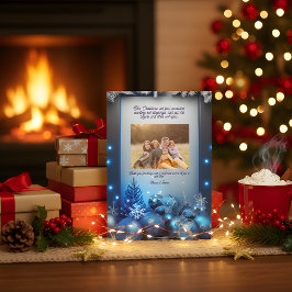 Cartão De Festividades Blue Plaid Portrait Photo Christmas Holiday Card