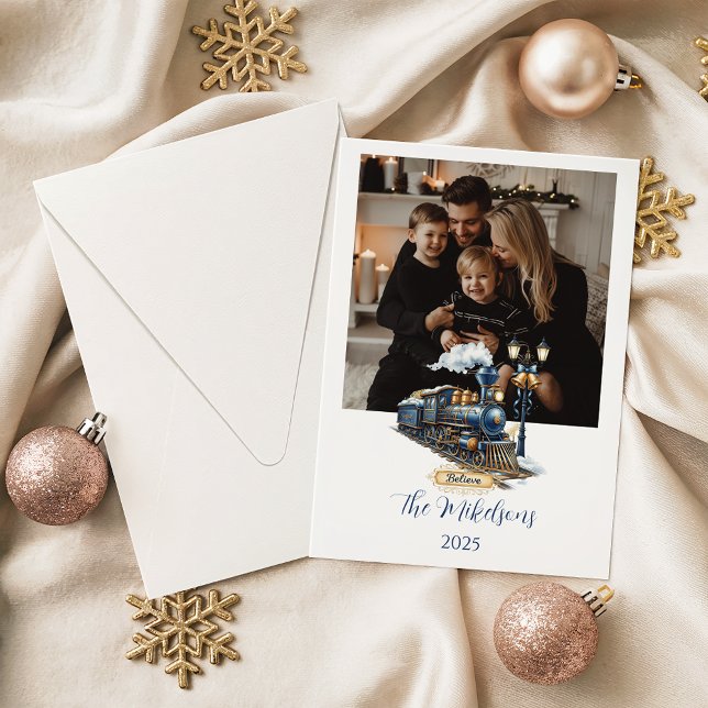 Cartão De Festividades Blue Polar Express Train Christmas (Criador carregado)