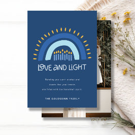 Cartão De Festividades Blue Rainbow Candles Love & Light Hanukkah Photo