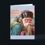 Cartão De Festividades Blue Robe Santa Claus Smoking Pipe - Christmas<br><div class="desc">A Merry Christmas. Vintage Xmas image from an antique postcard ca. 1910. Santa has on a blue robe, a blue hat with brown fur trim, a very long beard, and is smoking a pipe. He has a bag of toys slung over his shoulder. Very European style Santa. Most Christmas cards...</div>