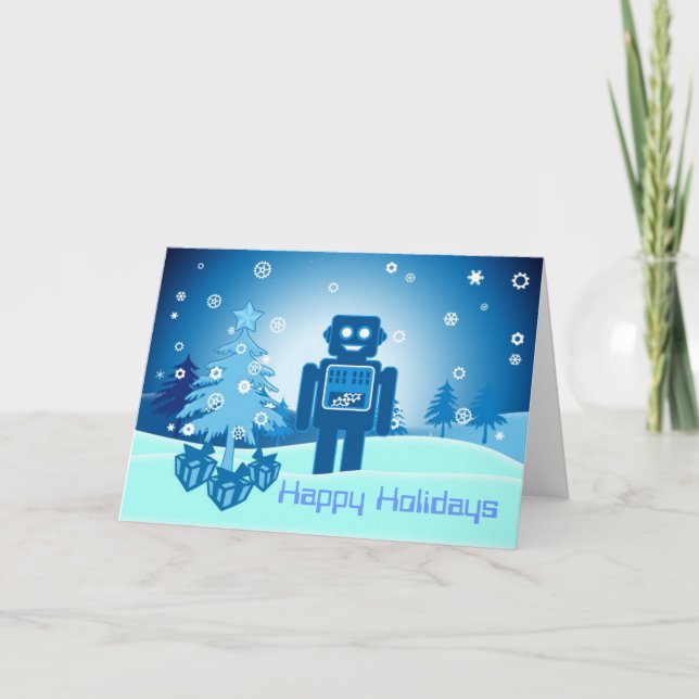 Cartão De Festividades Blue Robot Chritsmas (Frente)