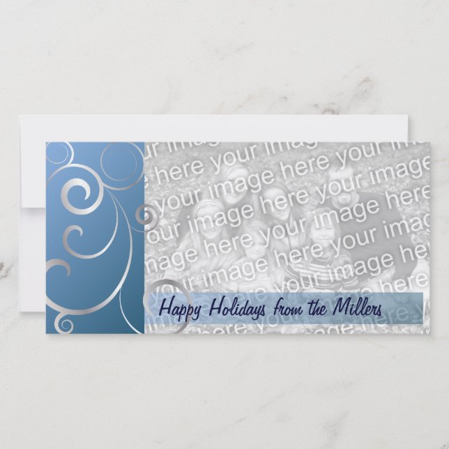 Cartão De Festividades Blue & Silver Holiday Swirls (Frente)