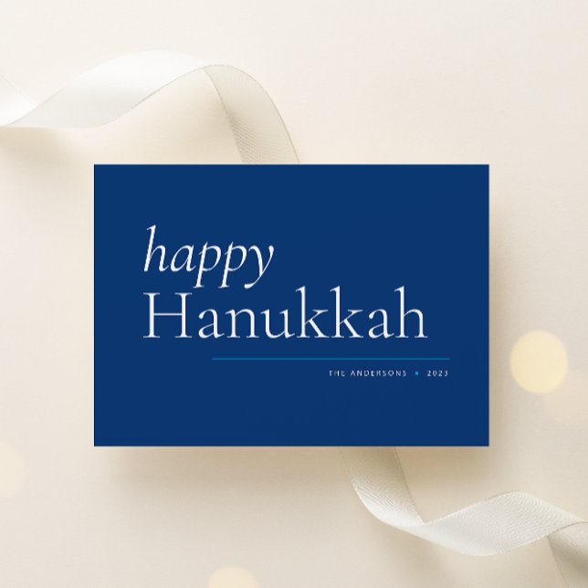 Cartão De Festividades Blue Simple Serif Happy Hanukkah (Criador carregado)
