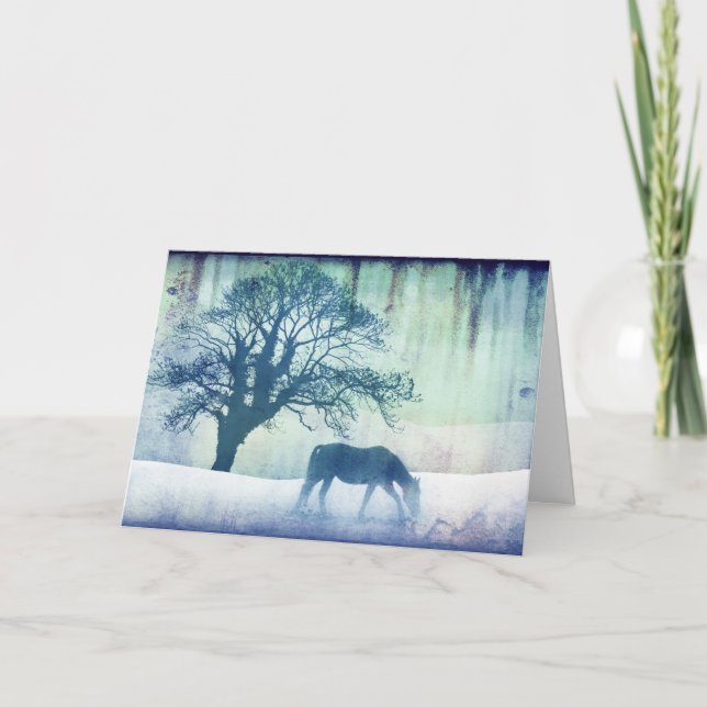 Cartão De Festividades Blue Snow Horse Christmas Holiday Card (Frente)