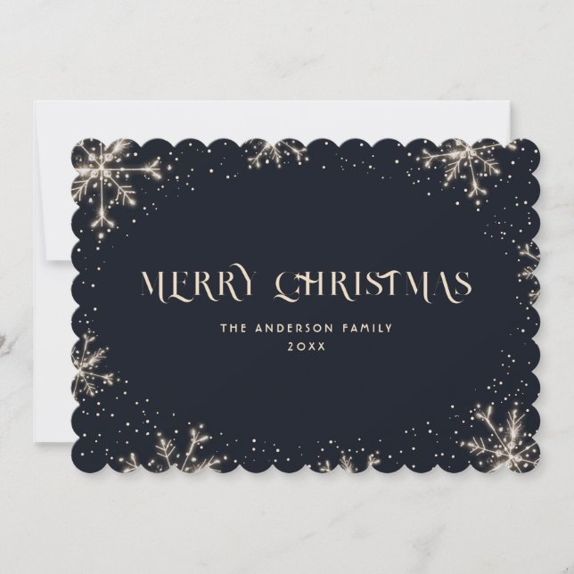 Cartão De Festividades Blue Snowflake Snow Merry Christmas Card (Frente)