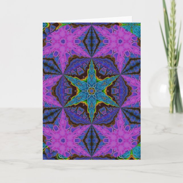Cartão De Festividades Blue Snowflake Starburst Kaleidoscopic Mandala (Frente)