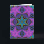 Cartão De Festividades Blue Snowflake Starburst Kaleidoscopic Mandala<br><div class="desc">A kaleidoscopic mandala design created from a photograph of a "hen and chicks" plant. The center has a star or snowflake pattern. The colors are rich and vibrant</div>