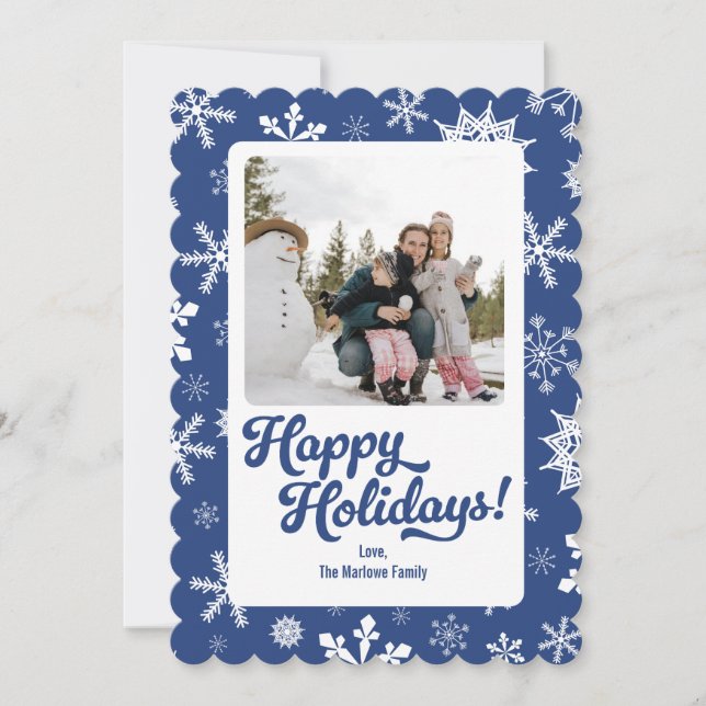 Cartão De Festividades Blue Snowflakes Happy Holidays Photo Card (Frente)