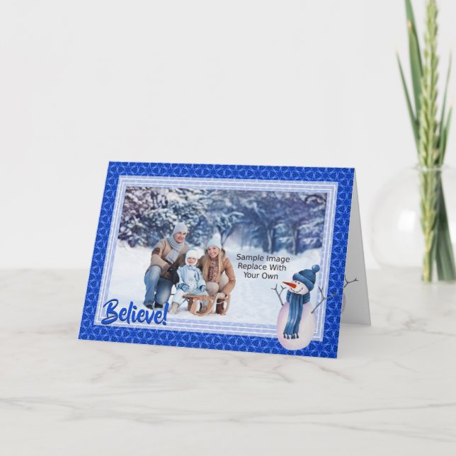 Cartão De Festividades Blue Star Pattern And Snowman Christmas (Frente)