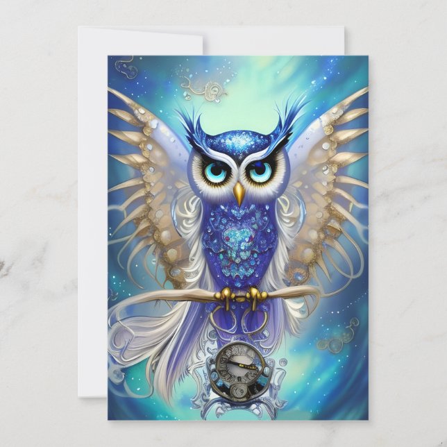 Cartão De Festividades Blue Steampunk Owl (Frente)