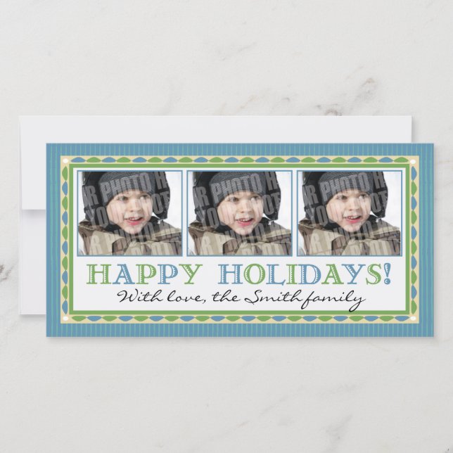 Cartão De Festividades Blue stripe 3 photo card (Frente)