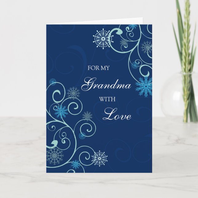 Cartão De Festividades Blue Swirls Grandma Merry Christmas Card (Frente)