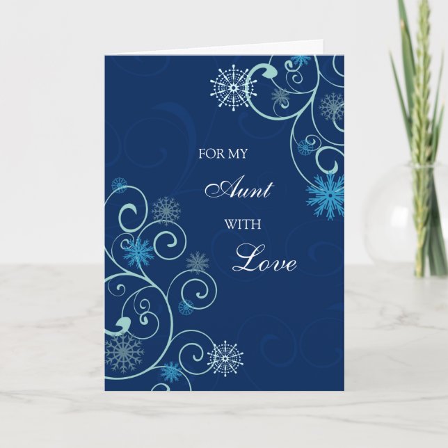 Cartão De Festividades Blue Swirls tia Merry Christmas Card (Frente)