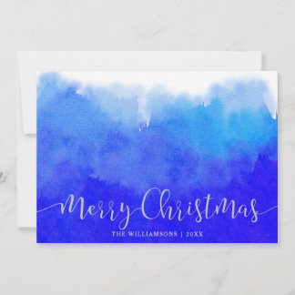 Cartão De Festividades Blue Watercolor e Silver Felry Foto de Natal