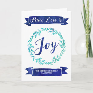 Cartão De Festividades Blue Watercolor Wreath Natal Novo Endereço