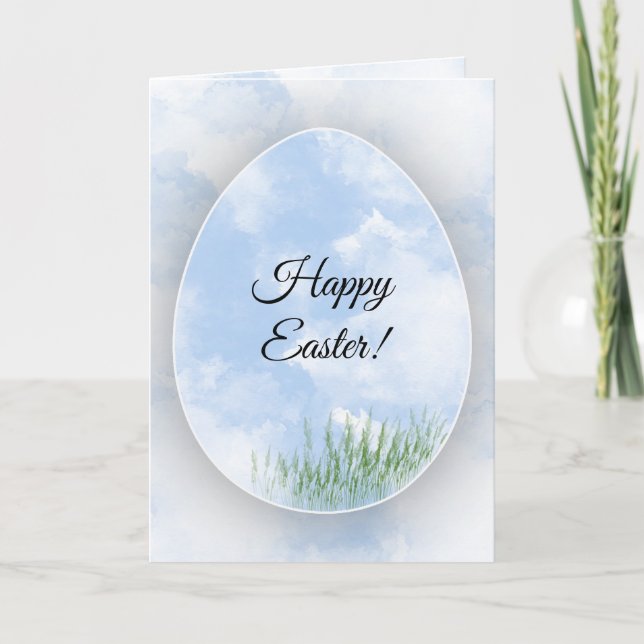 Cartão De Festividades Blue Watercolour Easter Egg Card (Frente)