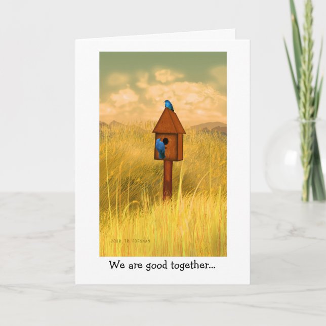 Cartão De Festividades Bluebird lovers at country house painting card (Frente)