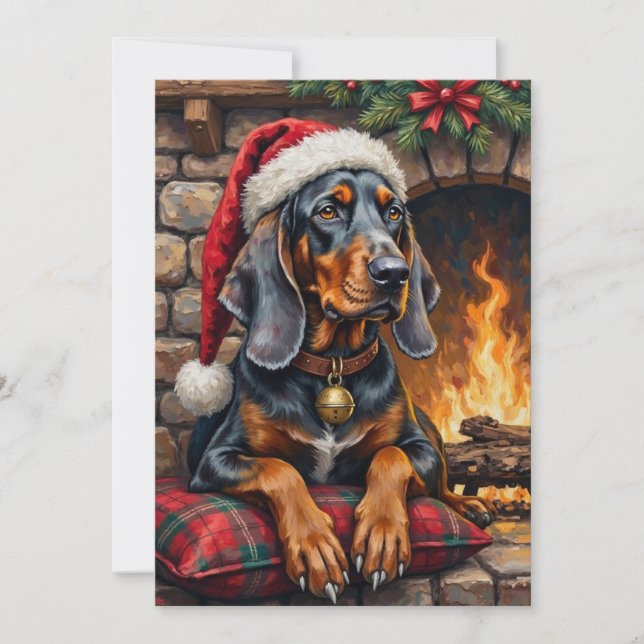 Cartão De Festividades Bluetick Coonhound Dog Cozy Lodge Christmas (Frente)